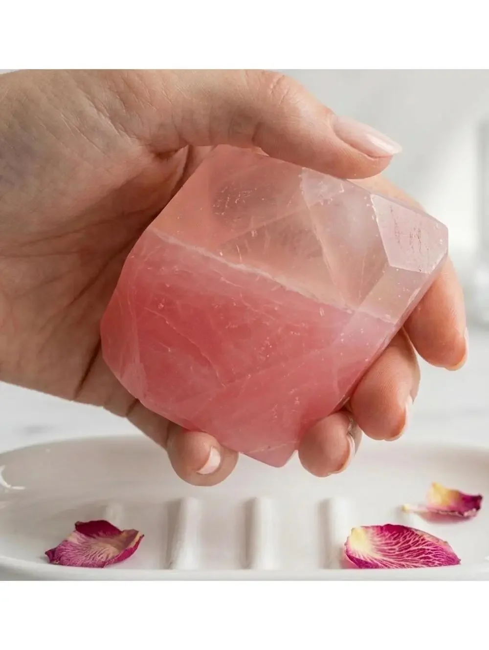 Artisan Rose Quartz Gemstone Soap, Natural Pink Geode Bar